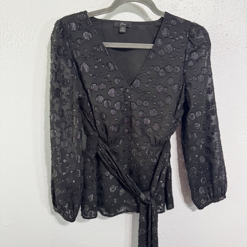 J. Crew Black Sheer waist tie Blouse xs